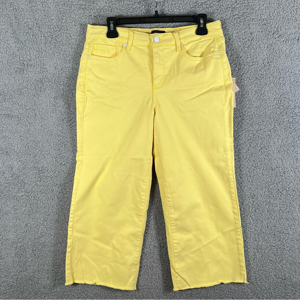 NYDJ Womens Wide Leg Denim Capri Size 8 Yellow Raw Hem Lift Tuck Technology New